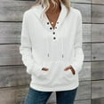thumbnail image 4 of White Hoodies for Women A Solid Color Pocket Knitted Long Sleeved Loose Sweatshirt for Women Fall Tops for Women 2025, 4 of 6