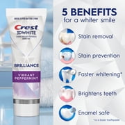 Crest Toothpaste, 3D White Brilliance Vibrant Peppermint Teeth Whitening Toothpaste, 4.6 oz