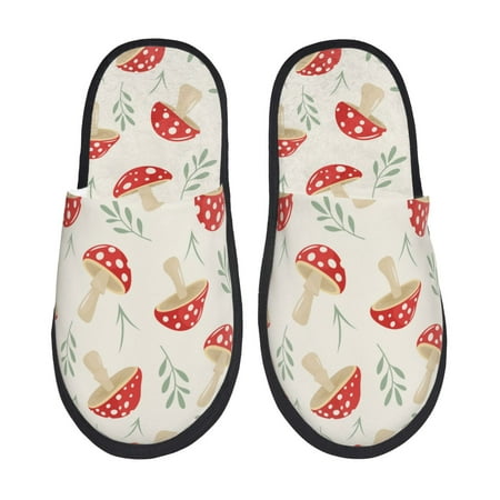 Balery Cartoon Flat Mushrooms Slient Indoor Furry Fleece Comfort House Shoes Soft Non-Slip Home Shoes Cotton slippers House Slippers-- Medium