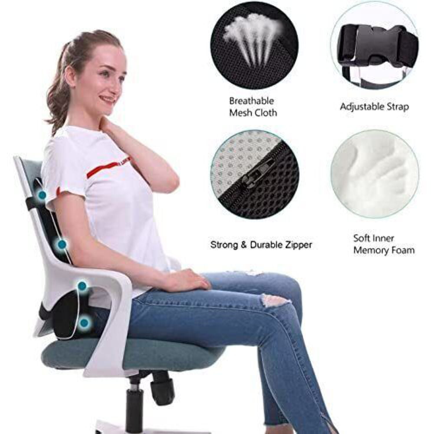 Lumbar Support Pillow for Back Support Memory Foam Pillow for Sleeping in  Bed Waist Support Cushion for Lower Back Pain Relief for Office Chair and  Car Seat Rem…