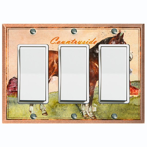 Metal Light Switch Plate Cover Cute Countryside Horse Animal Farm ANM004