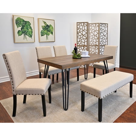 Rectangular Dining Table Set | Designed for Dining Room Use | Linen and Cotton Upholstered Seats | Seating Capacity for 6