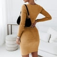 thumbnail image 4 of Lilgiuy Women Casual Buttocks Round-Neck Solid Slimming Long Leeve Dress Khaki Fall Dresses for 2022 Spring Winter, 4 of 5