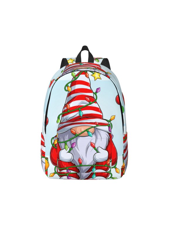 Funny Christmas Gnome for Canvas College Laptop Backpack, Durable Rucksack Travel Notebook Bag School Backpack Book Bag for Men Women