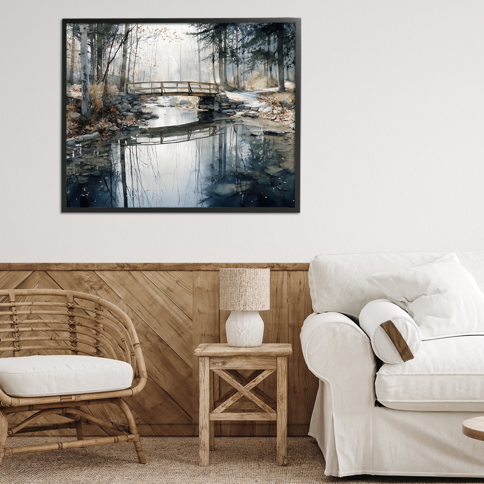 Stupell Industries Stone Bridge over Stream Black Framed Giclee Art, design by Franklyn Gregory