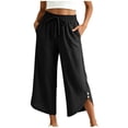 thumbnail image 2 of Stamzod Wide Leg Cropped Pants for Women Summer Solid Color Elastic Waist Capri Pants Casual Loose Drawstring Capris for Women with Pocket Black-4 XL, 2 of 6