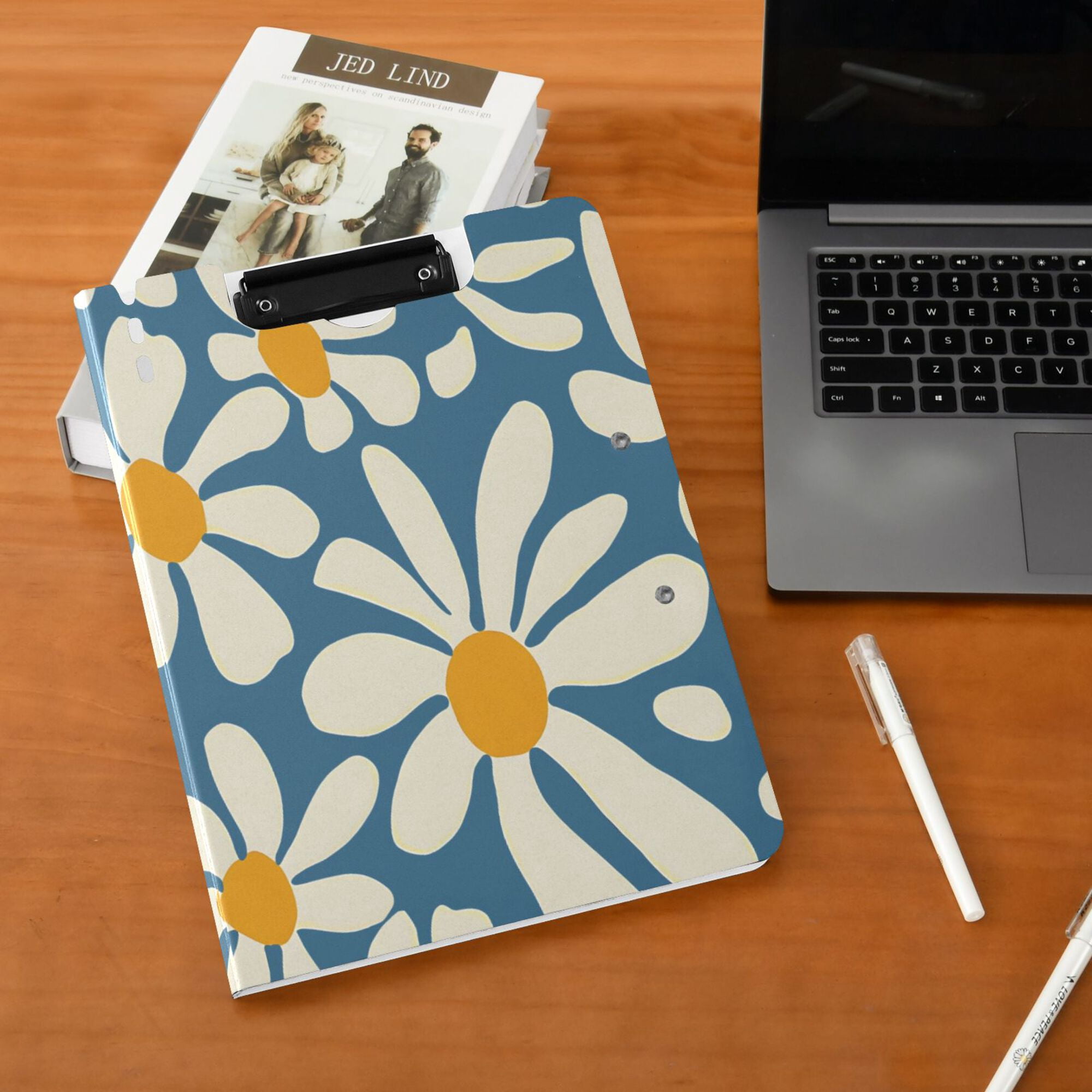 FORMRS A4 Clipboard Folder with Pen Holder Horizontal Foldable School Office Binder, Whimsy Daisy Pattern