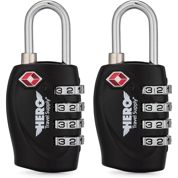 Hero Lugga Lock (Pack of 2) TSA Approved, 4 Digit Combination Padlock for Travel, Suitcases, Lockers, Backpacks