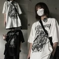thumbnail image 2 of YUTIPGER Women Men Dark Goth Short Sleeve T-Shirt Harajuku Punk for Cross Shield Graphic Letters Print Loose Hip Hop Oversized To, 2 of 15