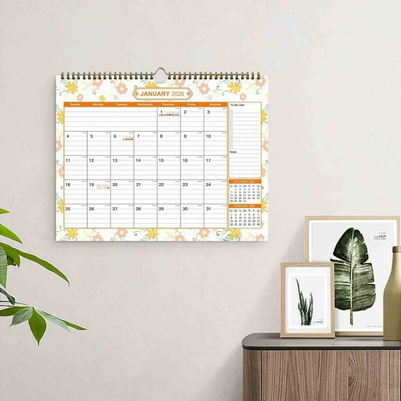 Fmbmuo Wall Calendar Hanging Floral Background 12" x 15" 2026-2027 Calendar Staying Organized 18-Month from January 2026 to June 2027