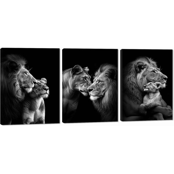 Modern 3 Piece Wild Animal Lion Canvas Paintings Lion Family Portrait Pictures Wall Decor Artwork Living Room Bedroom Home Office Decorations Unframed