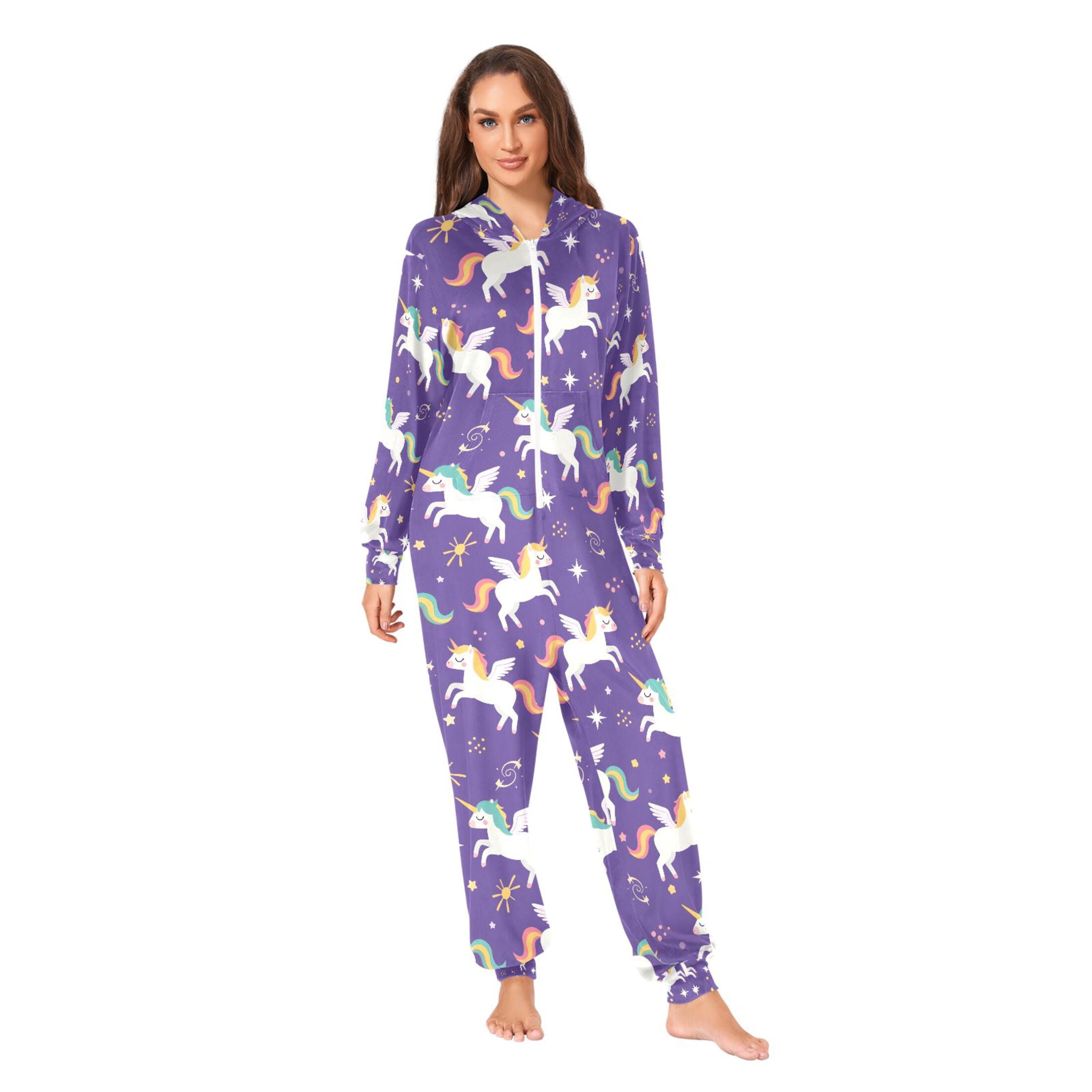 Adult Christmas Onesie Unicorn Adult Zipper One-Piece Pajamas Unisex Pajamas with Pockets