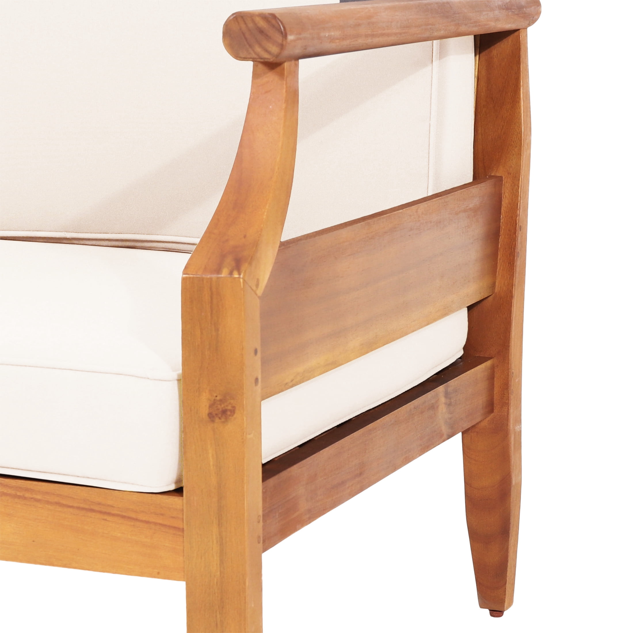 Edwin Mid-Century Modern Outdoor Patio Acacia Wood Sofa, Slat Design with Cushions, 73" Lounge Chair, Beige+Teak