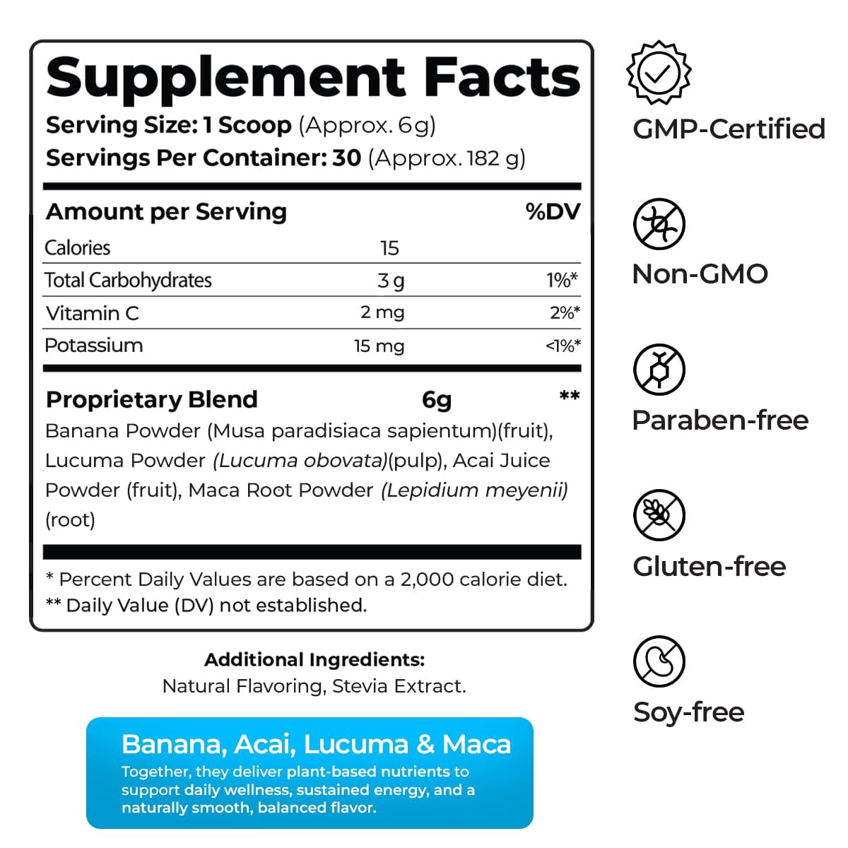 Healthful Seasons Superfood Smoothie Powder Mix with Açai, Lucuma, Maca & Banana – For Smoothies & Shakes – 30 Servings