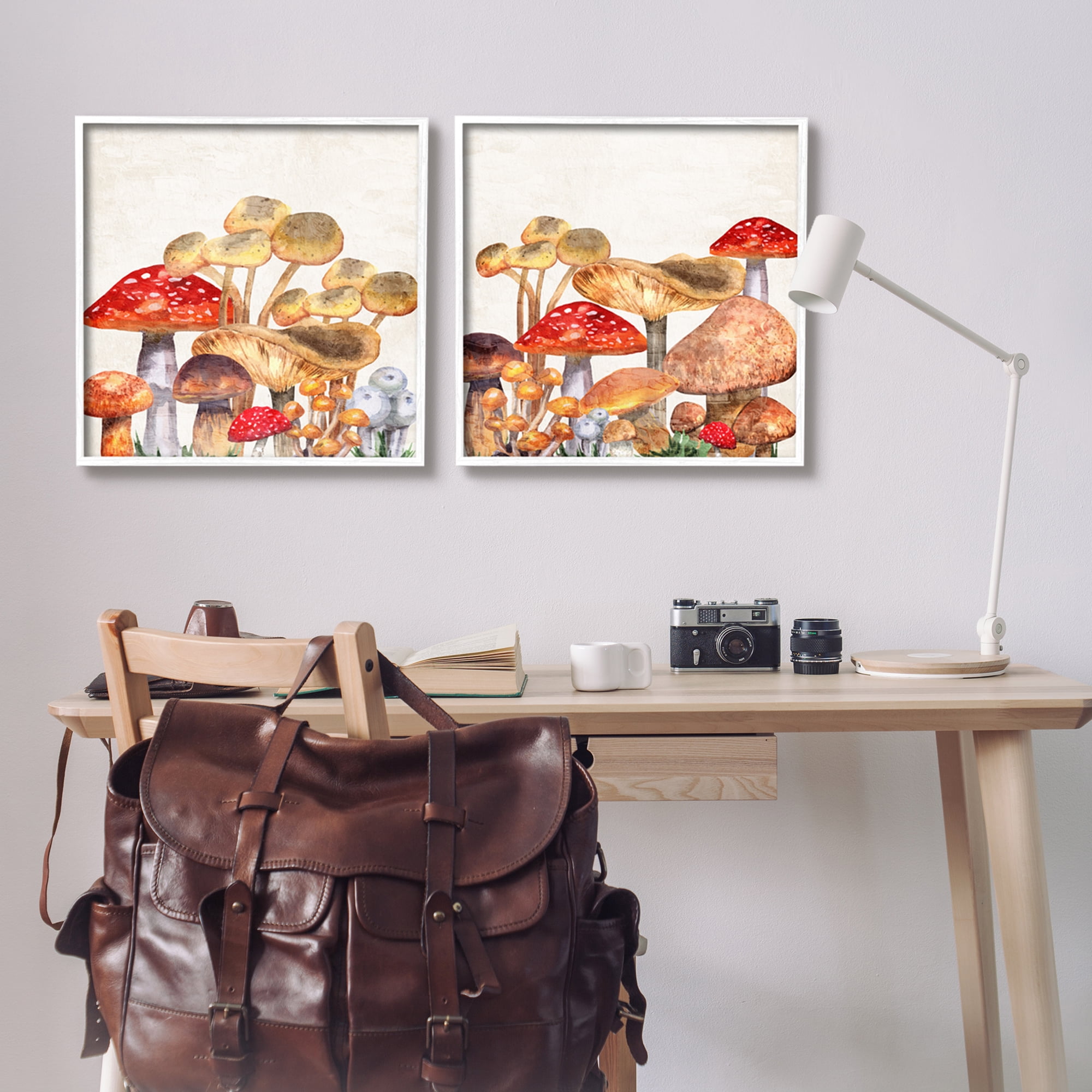 Stupell Industries Various Cottage Mushrooms Botanical & Floral Painting White Framed Art Print Wall Art, 24 x 24, Set of 2