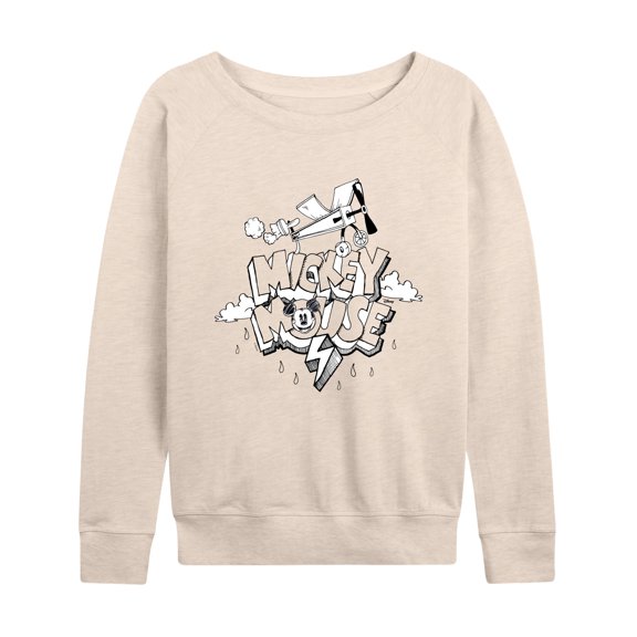 Disney - Mickey Mouse - Retro Style Black & White Cartoon - Women's Lightweight French Terry Long Sleeve Shirt