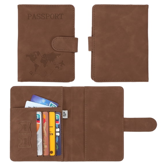 Uxcell Leather Passport Holder Waterproof Passport Wallet Cover Case RFID Blocking Card Slot Brown