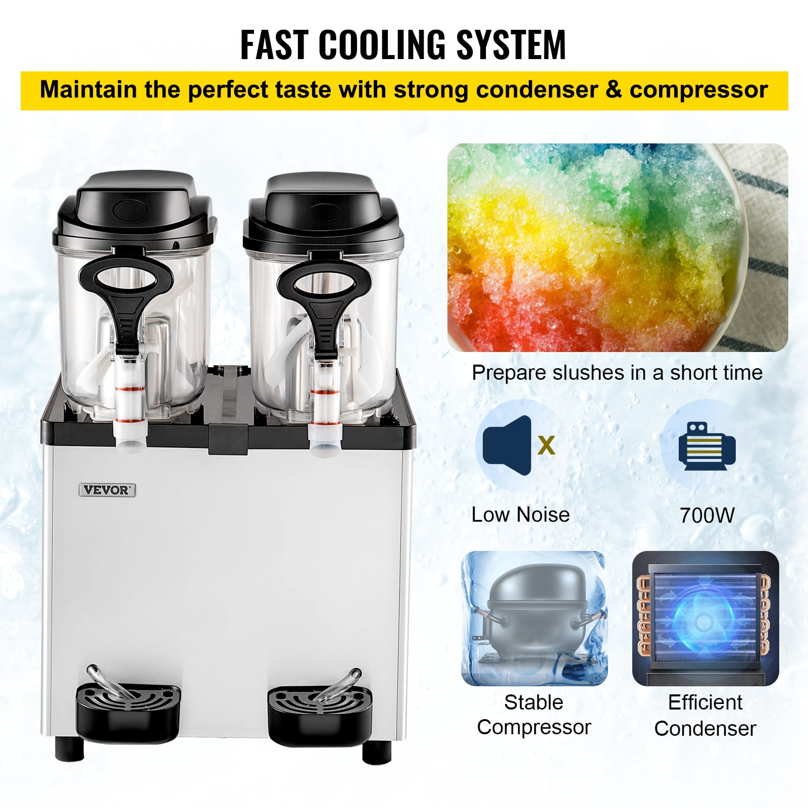VEVOR Commercial Slushy Machine, 6 L x 2 Tanks 50 Cups Margarita Machine, 700W 110V Stainless Steel Smoothie Frozen Drink Maker, Perfect for Supermarkets Cafes