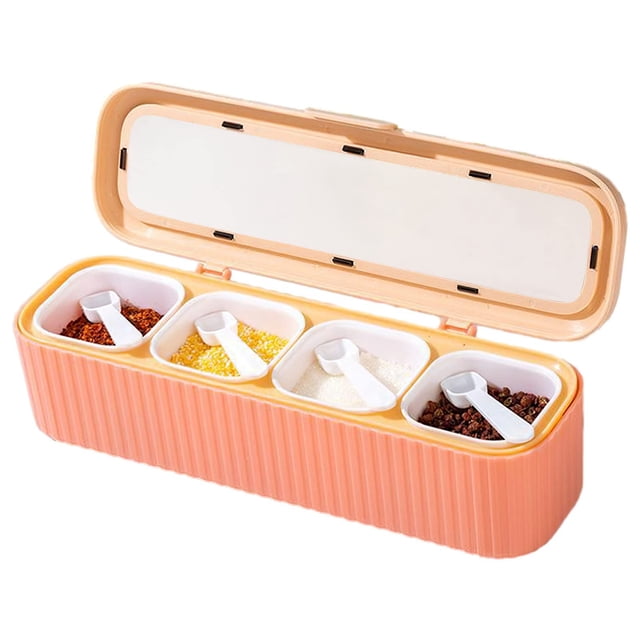 Piwvid Seasoning Box Set, 4 Piece Seasoning Containers Spice Container Spice Box with Lids and Spoon, Salt Sugar Storage Container Set, Condiment Jars for Spice Salt Sugar