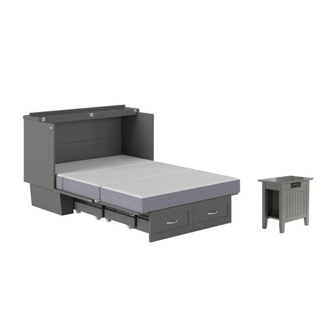 Home Square Ensemble de 2 Lits Escamotables Gris Format Double avec Matelas et Table d'Appoint
