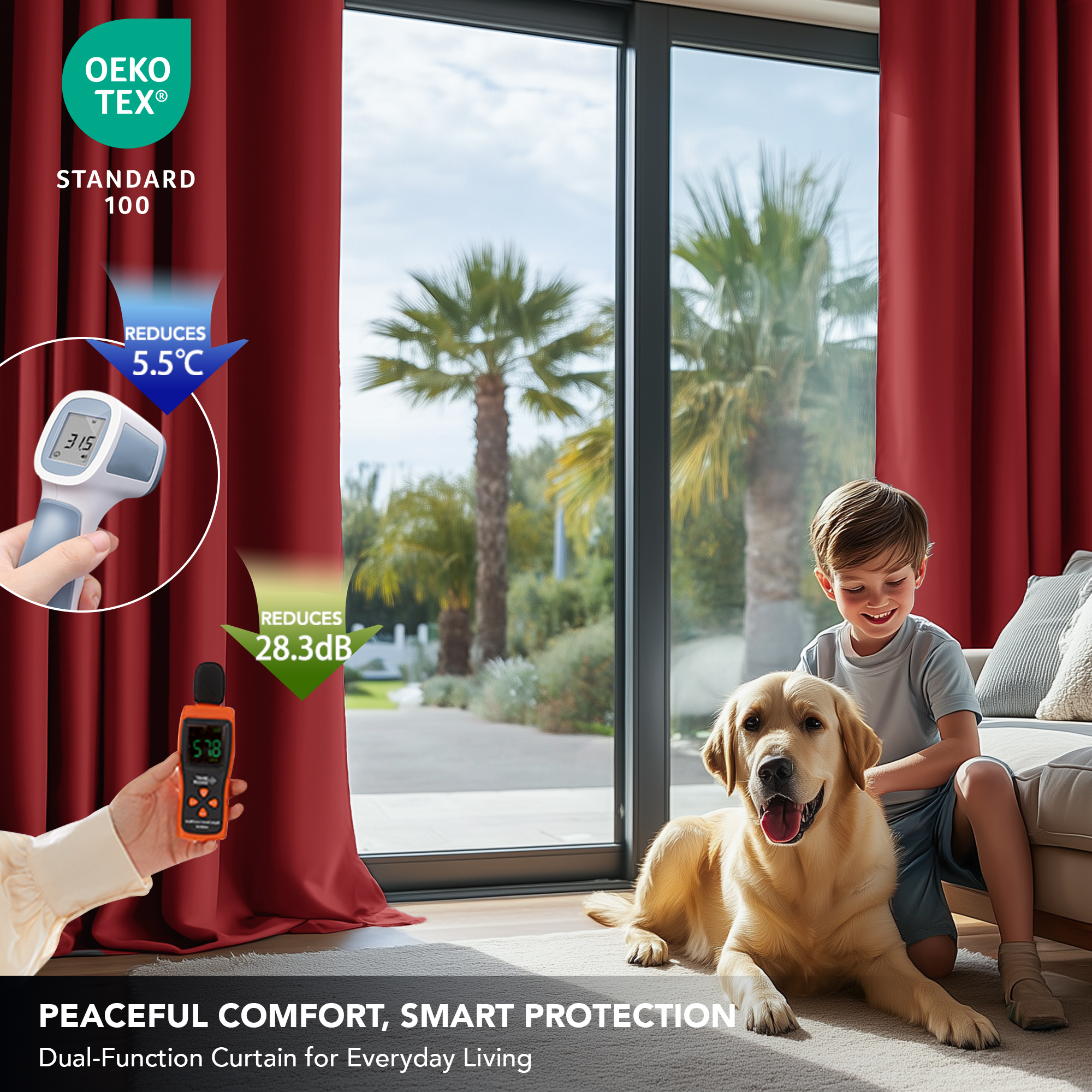 ZOPZO Short Blackout Curtains for Kitchen, 2 Panels, Bright Red, 42W x 36L Inch, Noise-Reducing, Thermal Insulated, Room Darkening Drapes