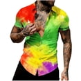 thumbnail image 2 of Ceisia Men's Slim-Fit Rainbow Gradient Tie-Dye Short Sleeve Button-Down Shirt Yellow L Gifts, 2 of 6