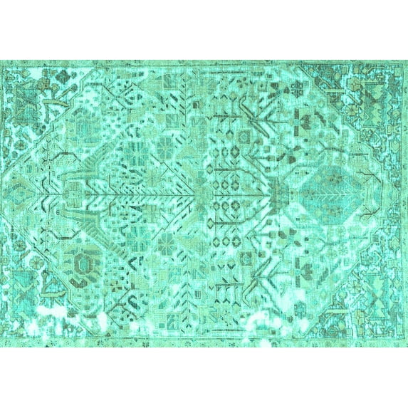 Ahgly Company Machine Washable Indoor Rectangle Persian Turquoise Blue Traditional Area Rugs, 3' x 5'