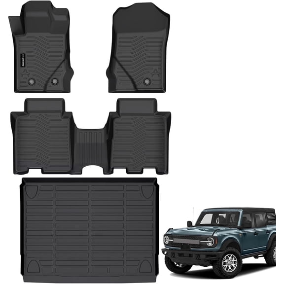 Auxko All Weather Floor Mats Cargo Mat Fit for Ford Bronco(Not Sport) 4Door 2021-2026 TPE Rubber Liners Set Bronco Accessories All Season Guard Odorless Anti-Slip Floor Mats Black