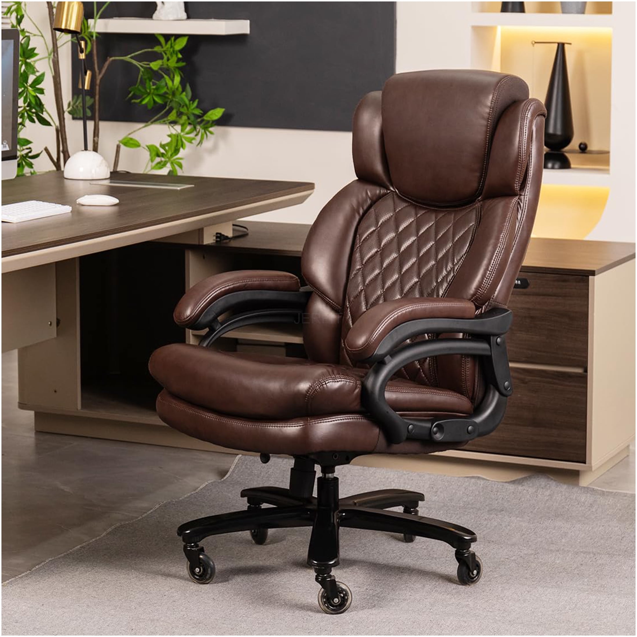 JERFIT Ergonomic Office Chair with Lumbar Support, Adjustable Swivel Desk Chair, Brown Fabric Executive Chair for Home Office Comfort
