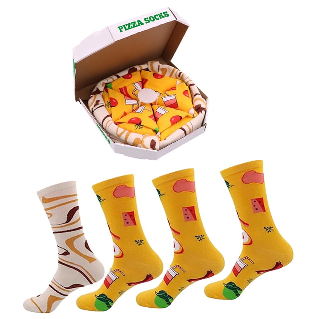 Calcetines de algodón medio para pizza para hombre - Moda creativa Pareja Navidad - Calcetines con caja de regalo Calcetines navideños