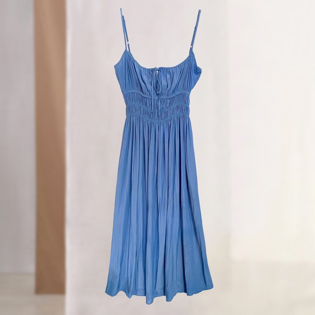 Vestido Vestido de playa para mujer Vestido de fiesta de noche con cuello halter plisado de algodón sexy Cgtredaw Xl Azul para Mujer