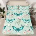 thumbnail image 2 of Homewish 4-Piece Teal Butterflies Spring Garden Chic Flowers King Microfiber Sheet Set, 2 of 7