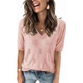 thumbnail image 1 of Arach&Cloz Women's V-Neck Short Sleeve Special Rib Knitted Pattern Casual Tops Sweater Spring Summer 2025, 1 of 6