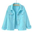 thumbnail image 3 of Manteaux de Printemps et d'Automne pour Femmes Veste en Denim à Manches Longues Chaude Unie, 3 of 3
