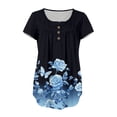 thumbnail image 3 of NAMTYQX Blouses for Women Dressy Casual Loose Fit Casual Fashion Button V Neck Plus Size Pattern Ruffle Short Sleeve Dark Blue Size 2XL, 3 of 5