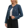 thumbnail image 4 of CHAQUETA DE JEAN CORTA PARA MUJER INSPIRE CHIC SIN COLLAR 2025, DE MANGA LARGA, DENIM, TAMAÑO S, AZUL OSCURO, 4 of 6