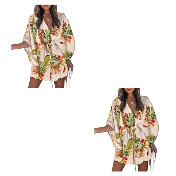 Vestido corto Qarigey Sexy Escote en V profundo Mangas acampanadas Mini Fiesta Playa Vacaciones