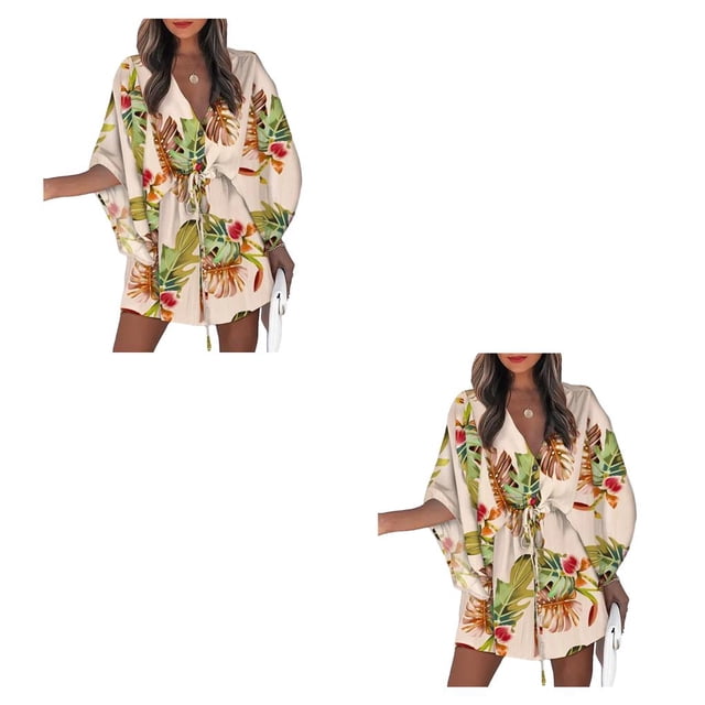 Vestidos con cordones Qarigey para mujer Sexy Escote en V Mangas Acampanadas Mini Vestido Corto