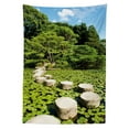 thumbnail image 3 of Ambesonne Peace Tablecloth Rectangular Table Cover, Japanese Stone Path Lotus, 60"x90", Lime Green Sky Blue, 3 of 4