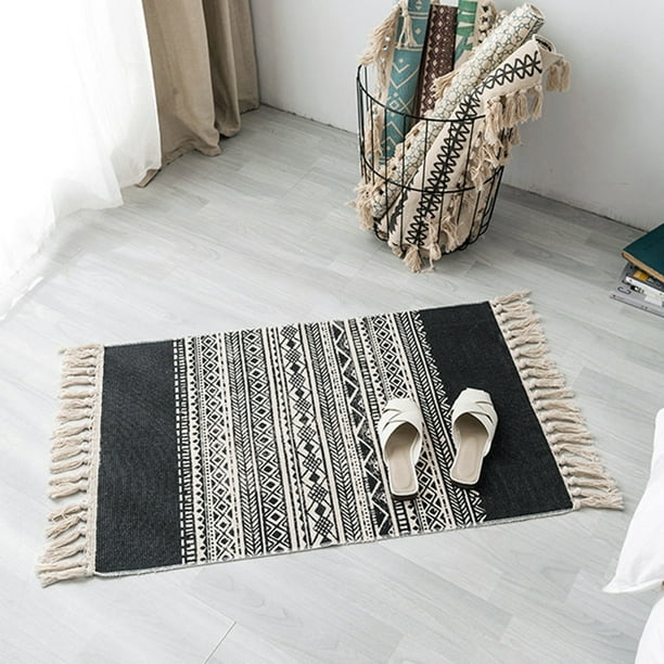 Tassel Hand Woven Cotton Rug Runner, Washable Cotton Rugs For Kitchen