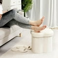 thumbnail image 2 of PINPLUS 12.6" White Ottoman Storage Box, Folding Storage Seat Box, Small Footstool For Living Room, Kid's Toy Chest Box, Teddy Flower Shape, 2 of 7