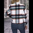 thumbnail image 4 of Chaqueta de Franela A Cuadros para Mujer, Larga, Solapa, Botones, Blusas Casuales, Abrigos Cortos Verde S, 4 of 10
