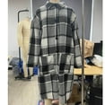 thumbnail image 3 of Plaid Long Jackets Womens Fall Button Up Lapel Flannel Shirt Shackets with Pockets Woolen Mid-length Trench Coat, Gray 2XL, 3 of 4