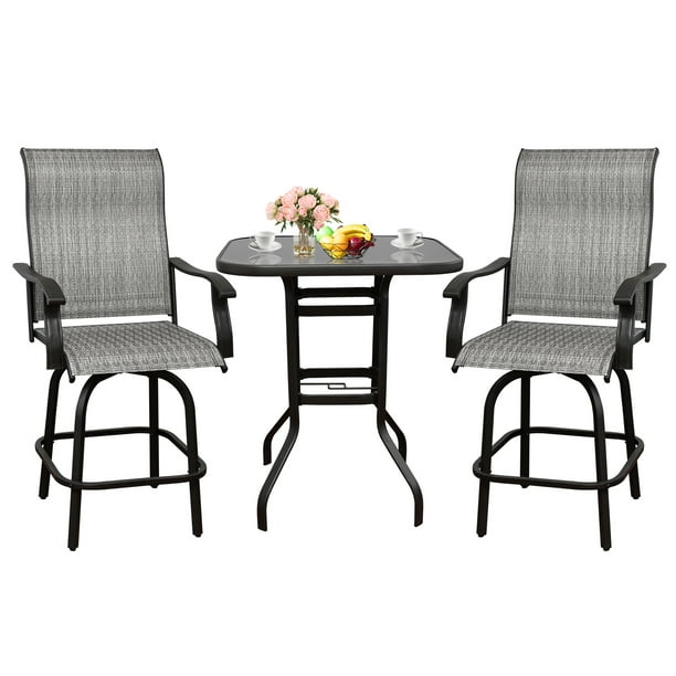 3 Pcs Patio Bistro Set, Bar Height Swivel Stools Chair Sets with High