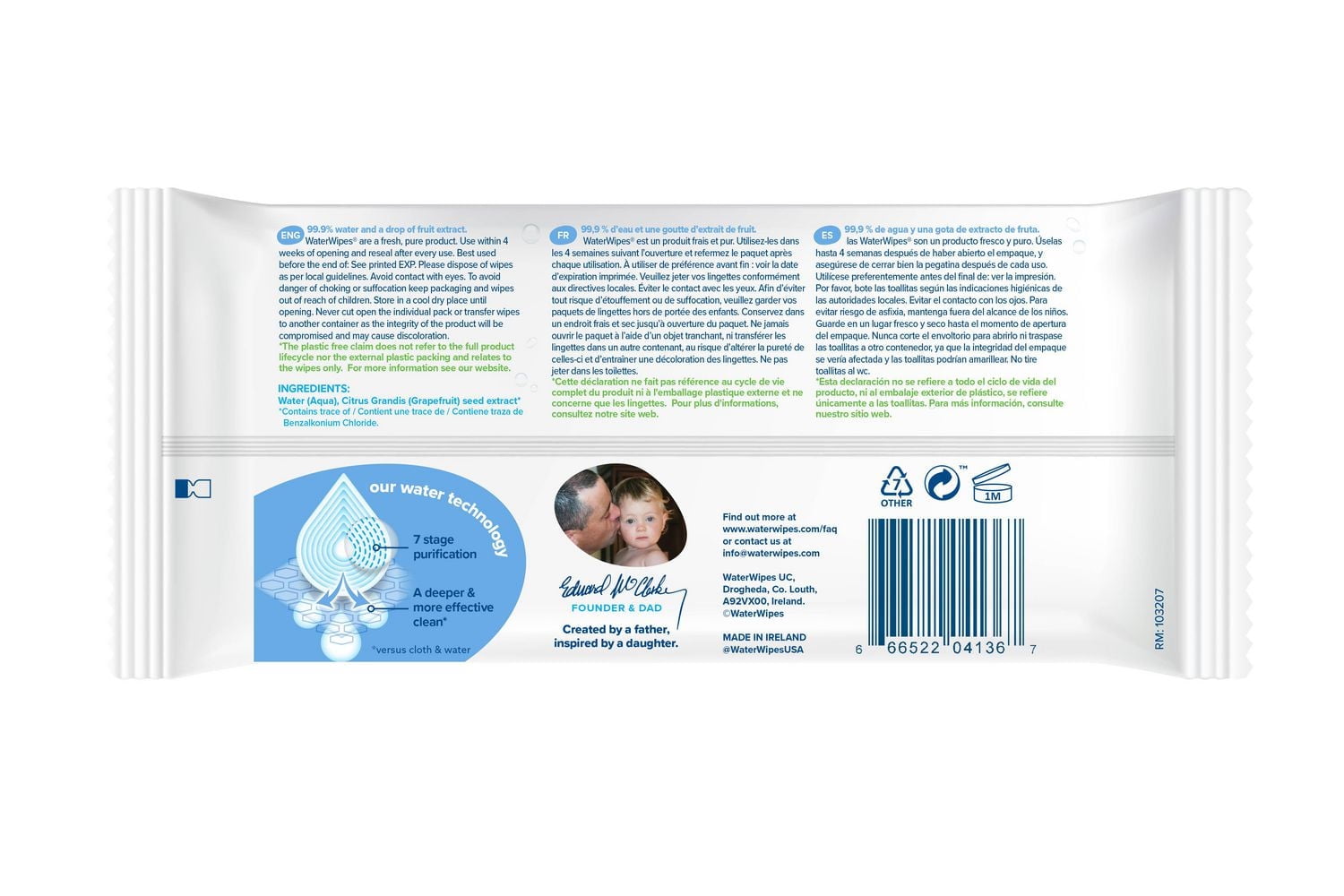 WaterWipes Original 99.9% Water Based Baby Wipes, Unscented, 1 Resealable Pack (60 Wipes)