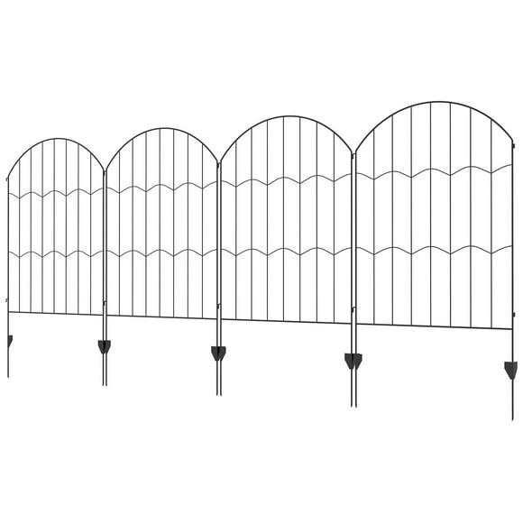 Outsunny 11.4' Garden Fence, Steel Fence Panels, Pack of 4, Black