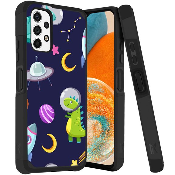 ANJ  Rugged Dual Layered Shockproof Slim Hybrid Case   Tempered Glass Cover Compatible with Samsung Galaxy A23 5G - Cartoon Space Dino