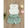 thumbnail image 3 of hirigin Baby Girls 2PCS Pants Suit, Sleeveless Ribbed Plain Lapel Tanks, Plain Short Pants with Waist Belt, Toddler Girls Summer Outfits, 3 of 7