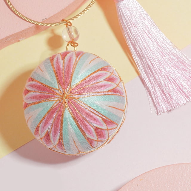 pequeña ball Fabricación de bandolera Colgante Artesanía Artesanía hecha Proyecto de de s Regalos para Rosado azul perfecl Bordado de bola temari