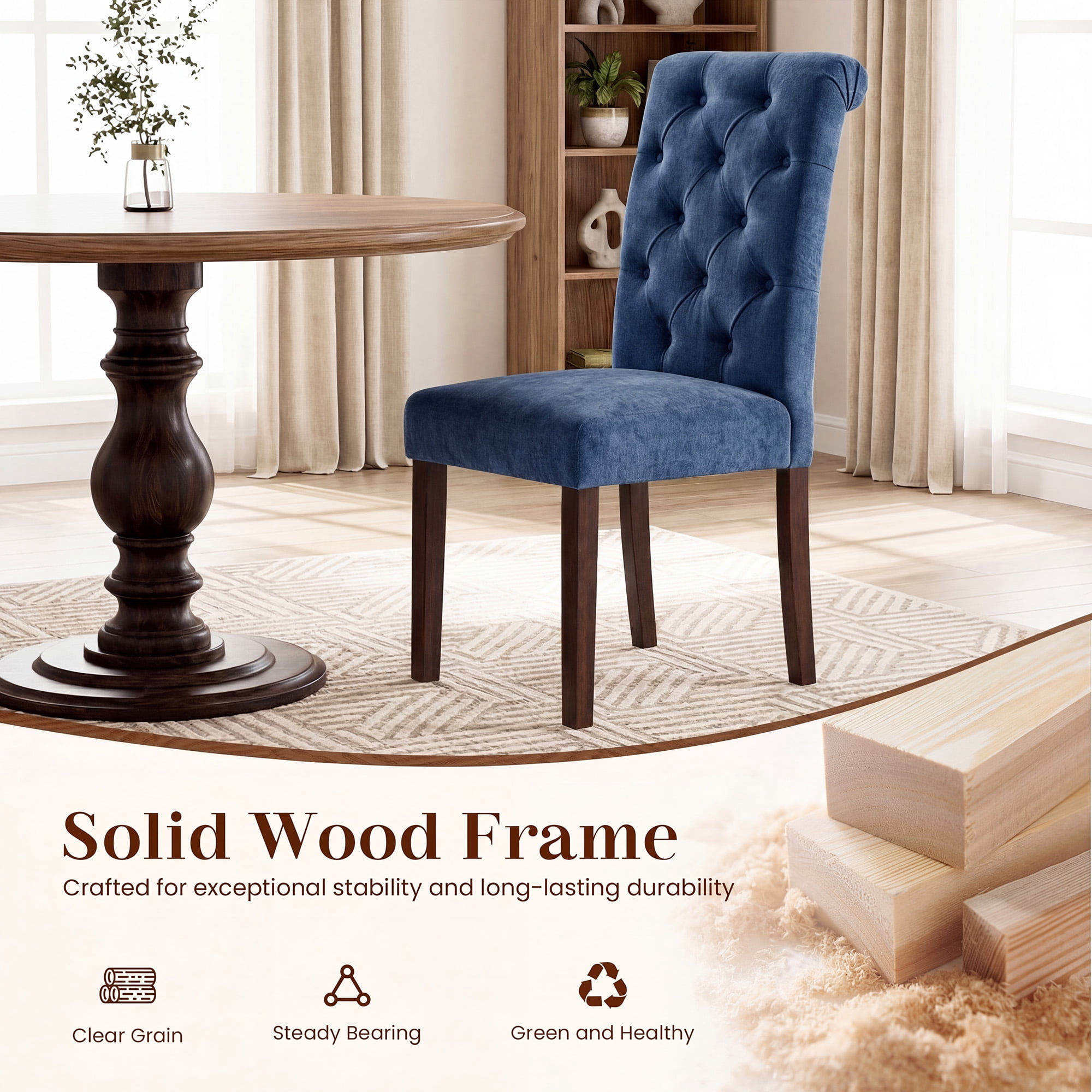 Upholstered Parsons Dining Chairs Set of 4, Button Tufted Kitchen Side Chair for Dining Room, Blue